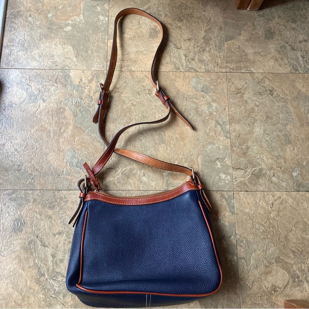 Dooney & Bourke Navy and Brown pebble Leather Crossbody Bag - Picture 6 of 15